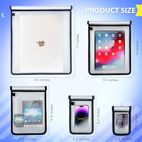 Faraday Bags, 5 Pack Faraday Cage with Key Fob Protector, Fireproof Waterproof Bag EMP Proof Signal Blocker, Anti-Theft RFID Blocking Pouch for Laptops, Tablets, Phones, Car Keys, Electronics (Grey) — view 2