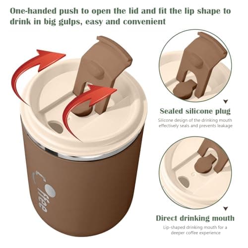 17 oz Travel Coffee Mug with Lid and Straw, Stainless Steel Vacuum Insulated Tumbler, Double Walled Travel Tumbler Insulated Coffee Cups for Ice Drinks Hot Beverage Indoor Outdoor Use (Khaki) — view 2