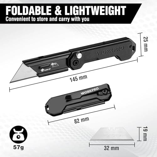 WORKPRO Folding Utility Knife with 10 SK5 Blades, Box Cutter with Belt Clip — view 6