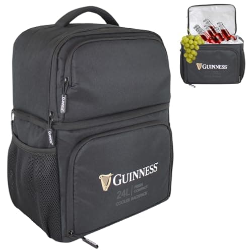 Guinness Cooler Backpack 24L – Insulated bag with padded straps, side pockets & leakproof lining. Perfect for travel, camping, BBQs, picnics & beach trips. Official Guinness cool bag for outdoors