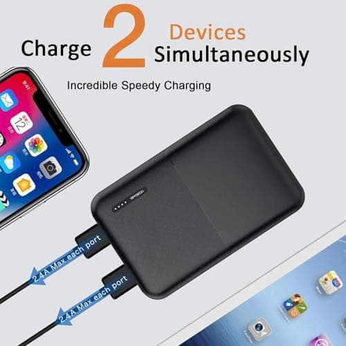 Small Power Bank, 10000 mAh Portable Phone Charger 5V/2.4 A Heated Vest/Jacket Battery Packs, Dual USB Outputs with LED Display Powerbank Compatible for iPhone Andriod iPad ect. (Black) — view 3
