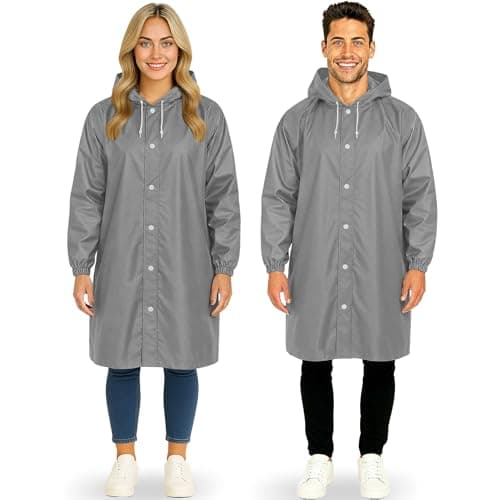 REDSTAR 2 Pack of Rain Ponchos - Long Rain Poncho Waterproof Adult Raincoats with Hood - Reusable Rain Coats for Women or Rain Coats for Men -Packable Rain Jacket for Festival Accessories (Grey)