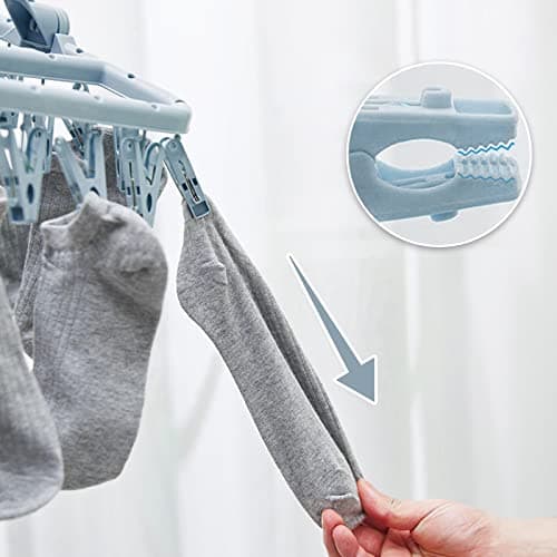 hautllaif Clothes Drying Hanger with 32 Clips, Foldable, Blue — view 6