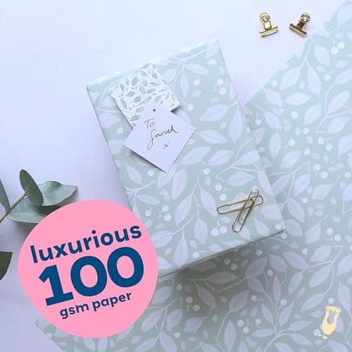 Thick Green Floral Gift Wrap - 2 Luxury Sheets of Florals Wrapping Paper in Greensleeves Design - Women Birthday Mum Nan Mother's Day, Wedding Anniversary Giftwrap (2 Sheet) — view 2