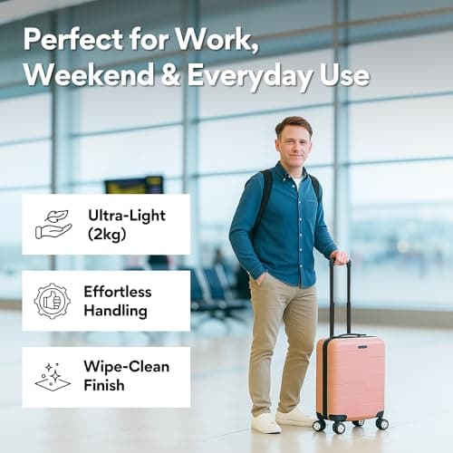 WORLD EXPLORER Rose Gold Cabin Suitcase 45x35x20cm, 30L ABS Shell, 4 Wheels — view 5