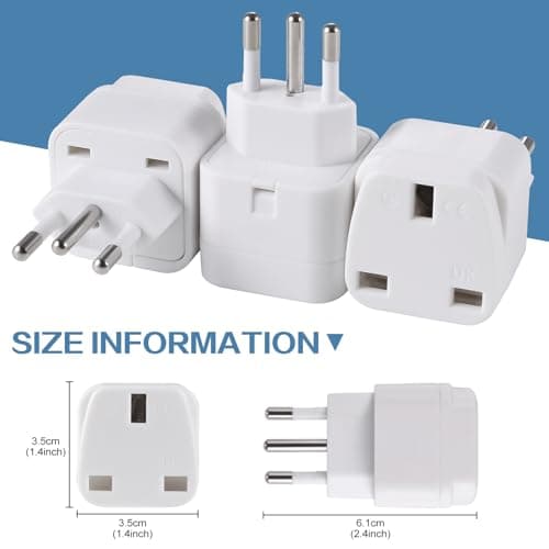 3-Pack UK to BRAZIL Plug Adapters Brazil Power Converter Grounded Universal Travel Adapter 3 Pin Brazil International Type N Plug (White) — view 6
