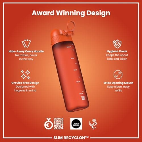 Ion8 Water Bottle, 500 ml/18 oz, Leak Proof, Easy to Open, Secure Lock, Dishwasher Safe, BPA Free, Hygienic Flip Cover, Carry Handle, Fits Cup Holders, Easy Clean, Carbon Neutral, Hearty Orange — view 6
