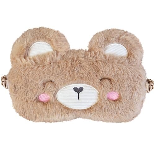 FUNAUPGO Cute Capybara Sleep Mask Eye Mask Animal Sleeping Mask Soft Plush Blindfold Travel Eye Cover Eyeshade for Kids Adults Girls Boys Women Men (Capybara, Beige)