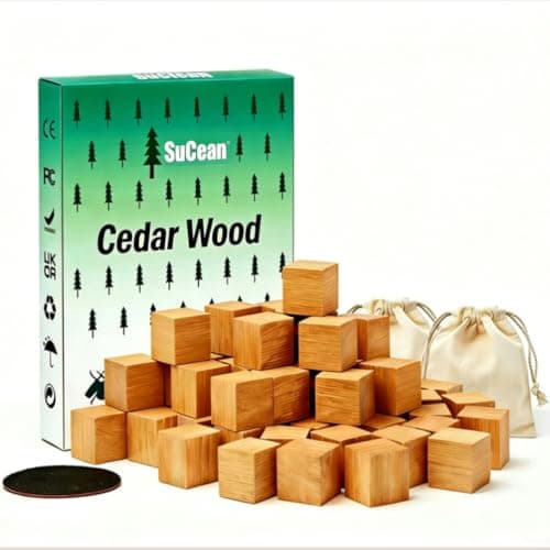 SuCean Moth Repellent Cedarwood Blocks, Drawers & Travel Bags with Natural Oils to Protect Clothes - Anti-Moth, Moth Repellent for Wardrobes, Natural Wood Fragrance Repels Moths-78P