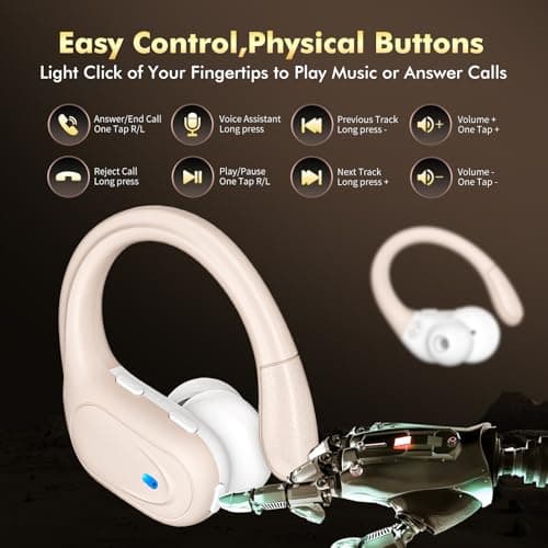 HAOYUYAN Wireless Earbuds, Sports Bluetooth Headphones, 80Hrs Playtime Ear Buds with LED Power Display, Noise Canceling Headset, IPX7 Waterproof Earphones for Workout/Running (Camel) — view 6