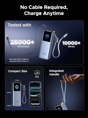 UGREEN Nexode 200W 25000mAh Power Bank Smart Display and Retractable Cable — view 5