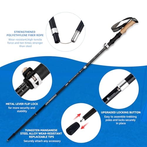 Overmont Hiking Poles Foldable Aluminium Ultralight - Adjustable 105-125 cm Trekking Poles - Nordic Walking Poles 1 Pair with All-Terrain Accessories Black — view 4