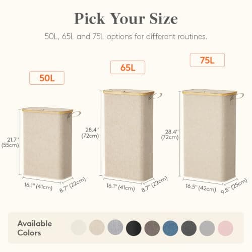 Lifewit 50L Slim Laundry Basket with Lid, Narrow, Removable Bag, Beige — view 6