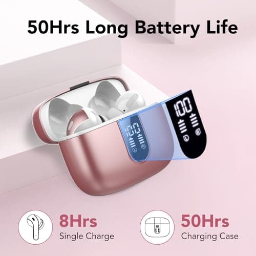 Ear Buds Wireless Earbuds, 50H Playtime Bluetooth Earbuds, Bluetooth Headphones 5.3, Bass Boost 85%, In Ear Headphones with 4 ENC Call Noise Cancelling Mics, Earbuds IPX7 Waterproof, USB-C Pale Rose — view 3