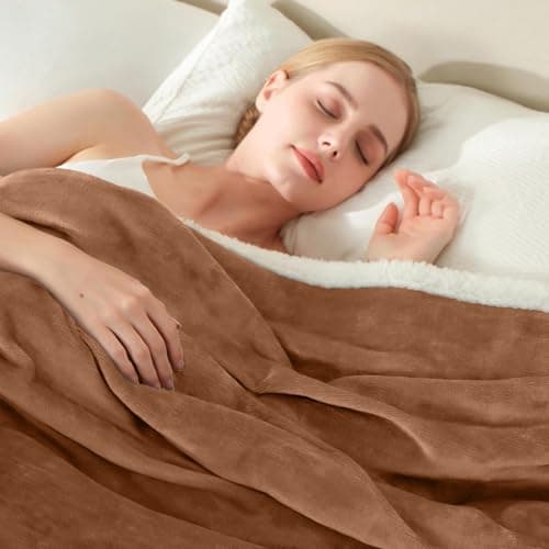 Casabella Sherpa Fleece Blanket - Blankets and Throws for Sofa Bed - Thick Warm Throw Blanket for Double Bed - Soft Fluffy Bedding, Travel Accessories - Double, Beige, 150x200cm — view 6