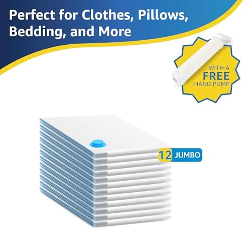 Vacuum Storage Bags for Clothes, Bedding, Duvets and Blankets, Heavy-Duty Space Saver Compression Bags with Airtight Double-Zip Seal, Leak-Proof Reusable Design, Hand Pump Included (12 Jumbo-100x70cm) — view 3