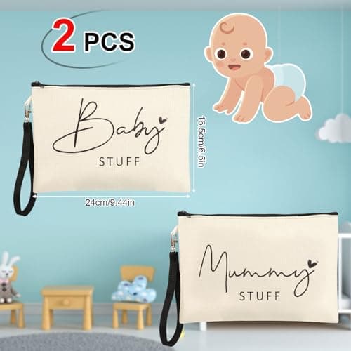2 Pcs Mum to Be Gifts, New Mum Gifts, Baby Shower Gifts for Mum, White Cosmetic Bags Canvas Pouch Bags with Zipper for Pregnant women New Mom Gifts — view 2
