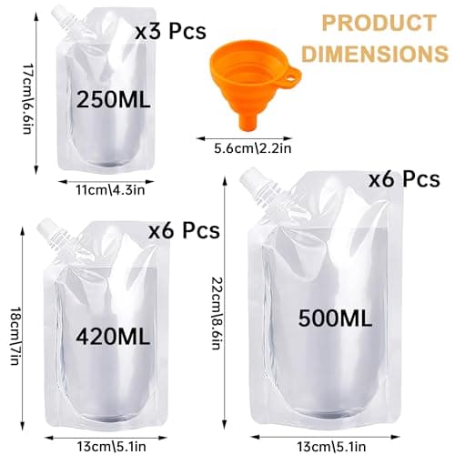 15pcs Reusable Clear Liquid Food Pouches 250/420/500ml Leak Proof Stand Up — view 2