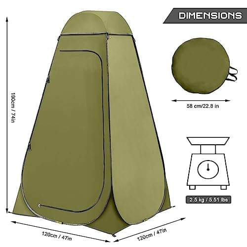 BRIAN & DANY Pop Up Toilet Tent, Portable Shower Privacy Changing for Hiking Beach, UPF 50+ & Waterproof, 120 x 120 x 190cm, Olive Green — view 2