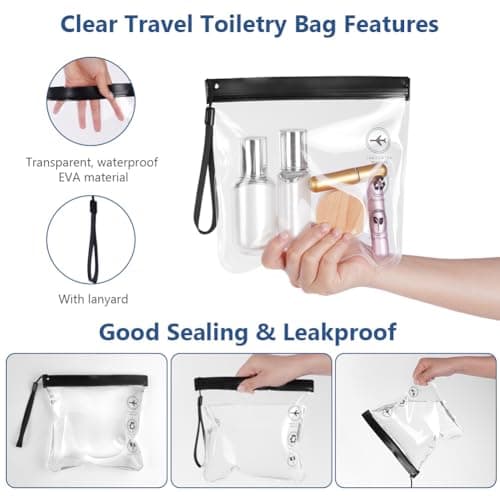 LOPHE Clear Travel Toiletry Bag TSA Approved, 20x20cm Airport Security Liquids Bag, Waterproof Cosmetic Bag with Handle (Black & Grey), 2 Pack Travel Accessories for Women & Men — view 5