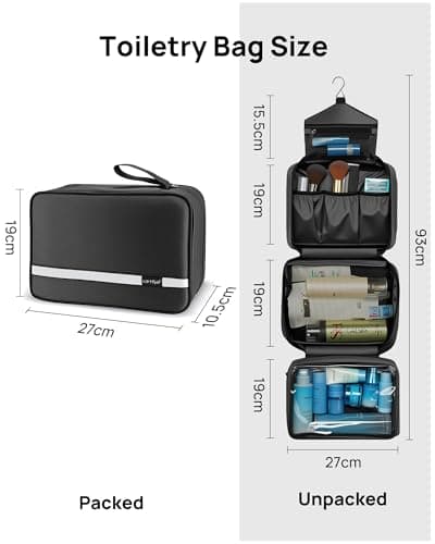 Carttiya Hanging Travel Toiletry Bag - Large Wash Bag for Men and Women, Waterproof Foldable Cosmetic Bag Make up Toiletry Bag with Hook for Business Trip, Gym, Vacation and Household (Black) — view 2