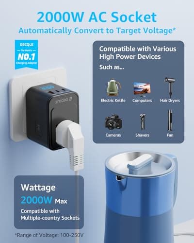 decqle Universal Travel Adapter, International Travel Plug Adapter with 2 USB-C(GaN 65W) ＆ 1 USB-A Ports, All in One Portable Adaptor, for USA, UK, EU, AU ＆ 224+ Countries (Black) — view 2