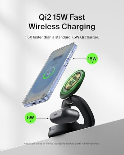 Belkin 2-in-1 Convertible Wireless Charging Station, Wireless Portable Charger 15W, MagSafe-Compatible Qi2 Charger for iPhone 17, Air, AirPods with Weighted Non-Slip Base, 30W Charger Included - Black — view 3