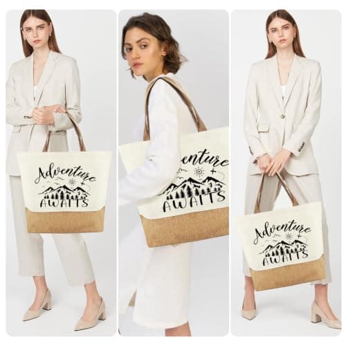 Tarklanda Adventure Awaits Canvas Jute Tote Bag, Reusable Shopper Bag, Travels Farewell Gifts Good Luck on Your New Adventure Gifts for Friends New Job Moving Away Gap Year — view 4
