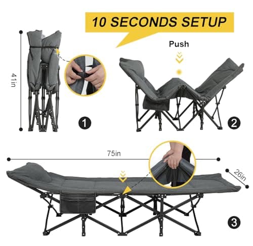 ATORPOK SHOP Camp Beds for Adults with Cushion and Pillow, Portable Travel Camping Cot for Sleeping, Lightweight Tent cot with Carry Bag Supports 450 lbs (Gray) — view 5