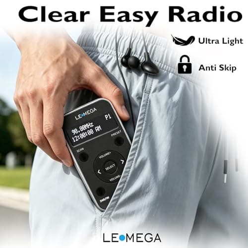 LEMEGA PR1L Pocket DAB FM Radio,Rechargeable,Earphones,Black/Silver — view 2