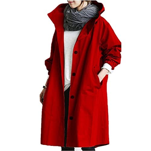 AMDOLE Womens Waterproof Jackets Foldable Rain Jackets Lightweight Plus Size Hooded Long Raincoat Windproof Jacket Ladies Outdoor Quick Dry Coats with Pocket 2-Red 5XL — view 2
