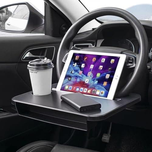 Sylvil 2 in 1 Car Steering Wheel Tray, Steering Wheel Desk with Cup Holder for Laptop Eating Drinking, Auto Seat Gap Filler Organizer, Road Trip Car Accessories for Most Steering Wheels — view 6