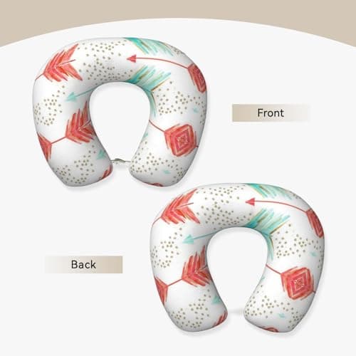 AUGUSTRUSH Memory Foam Neck Pillow - Travel Pillow With Adjustable Clasp, Removable Washable Cover For Airplane Office Car, Ergonomic Support Comfortable U-Shaped Pillow, Coral Teal Arrows Print — view 2