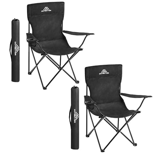Set of 2 Camping Chairs | Lightweight Folding | Portable Chair for Outdoors | Cup Holder | Storage Cover | Outdoor Leisure Chair Durable with Arm Rest for the Beach, Lawn and Fishing Trip Garden Black