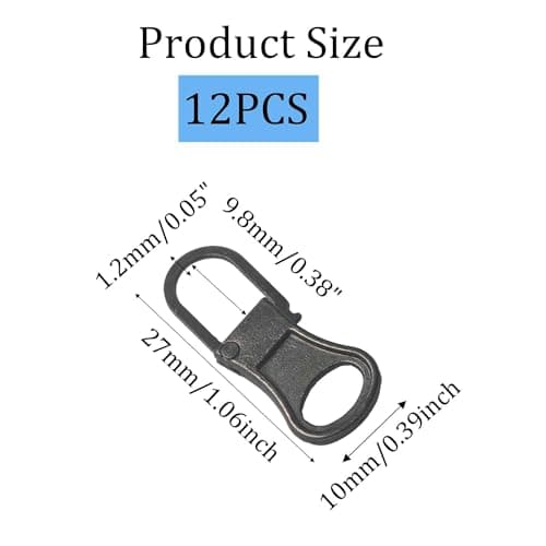 AUXBC 12PCS Metal Zipper Pull Replacement, Detachable Zipper Tab Repair Handle Kit for Jackets Pants Boots Bags Clothing Applications, Gun Black — view 2
