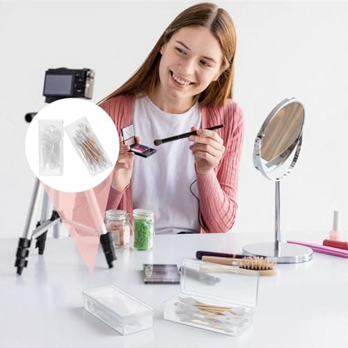 Portable Travel Cotton Bud Holder, 2 Pcs Clear Plastic Cotton Pad Storage Container, Small Dental Floss Picks Case with Dustproof Lid for Makeup Sponges, Hair Ties, Small Items — view 5