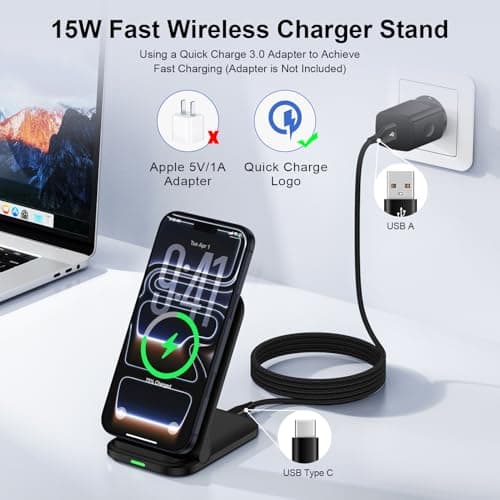 15W Foldable Wireless Charger Samsung,Fast Wireless Phone Charger Stand for Samsung Galaxy S26 Ultra S25 S24 S23 S22 S21,Google Pixel 10 Pro 10 9 9a 8 7,Wireless Charging Station for iPhone 17 16 — view 2