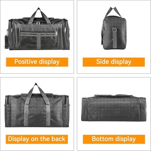BREEZENEST Large Sports Holdall Bag 60L Duffel - Water Resistant Nylon Gym Bag for Men, Fishing & Travel, Army Green/Black, Spacious 56x29x24cm Weekender Bag with Shoulder Strap (Black) — view 5