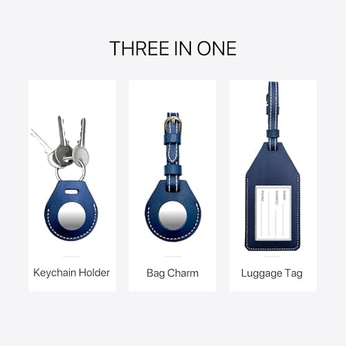 MORIK Secret AirTag Leather Luggage Tag Tracking | TSA Approved | 3-in-1 AirTag Holder & Luggage Tag | Secret Design | Premium Vegan Leather | Apple AirTags Compatible, Blue — view 3