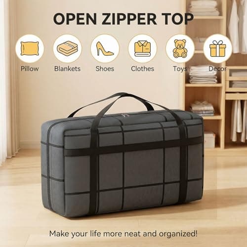 2 Pack Extra Large Moving Bags 180L Heavy Duty Clothes Storage Bags Thickened Sturdy Home Storage Bags with Zips & Handle, Thickened Moving Boxes for Clothes Duvet Traveling Underbed - 100 x 36 x 50cm — view 3