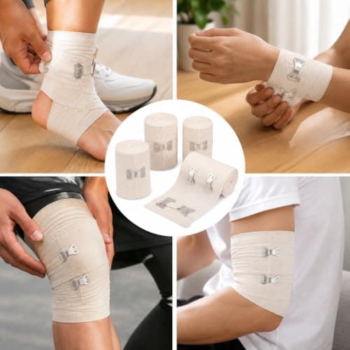 KUBDPQOR 4PCS Elastic Compression Bandage Set – Durable Cotton Support Wraps with Clips – Lightweight First Aid Bandages for Ankles, Wrists, Arms, Legs, Sprains and Strains Black — view 2