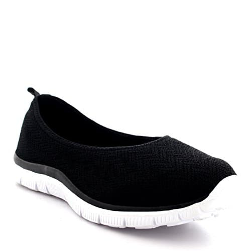 Get Fit Women’s Slip-On Ballerina Trainers - Lightweight Breathable Mesh Walking Shoes with Flexible Sole - Comfortable Casual Sneakers for Fitness, Travel & Everyday Wear - Black/White - UK5/EU38 — view 3