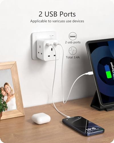 LENCENT Multi Plug Extension with 2 USB, 3 Way 3 Plugs Socket Adapter — view 3