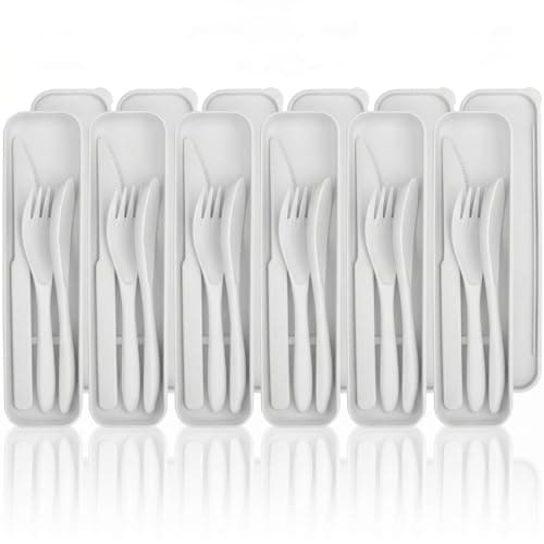 Wrova Reusable Plastic Cutlery Set 24-Piece Cutlery with Knife and Fork Set