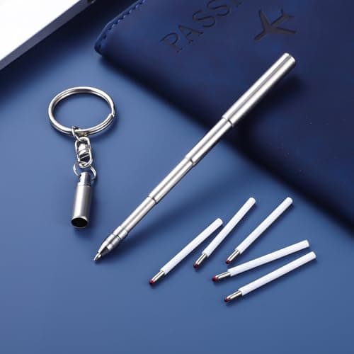 TIDTALEO Retractable Ballpoint Pens with Keychain Stainless Steel Pen Set Including Refills, for Travel and Back to School Decorations, Sturdy and Portable Writing Supplies — view 4
