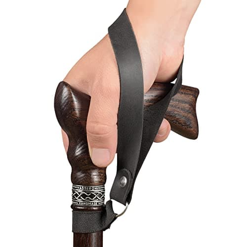 Asterom Handmade Leather Cane Strap - Stylish Wrist Strap for Canes and Walking Sticks, Black, Medium — view 4