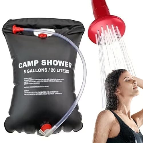 FiTspi 5 Gallons/20L Solar Shower Bag, Portable Camping Hot Water Bath Bags with Removable Hose and on-Off Switchable Shower Head for Camping Beach Swimming Outdoor Traveling