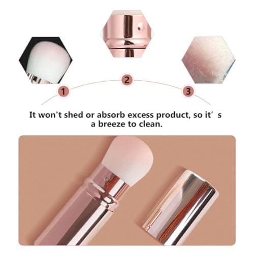 Retractable Mini Blush Brush with Cap Corrugated Silk Nylon Wool Metal — view 3