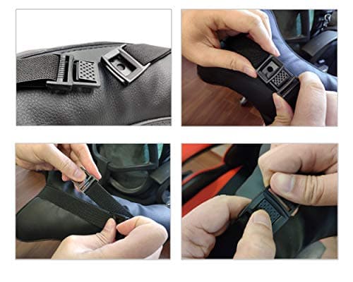 ds. distinctive style Car Neck Pillow 2 Pieces PU Leather Travel Pillow for Head Rest with Buckle Neck Support for Car Seat - Black — view 5