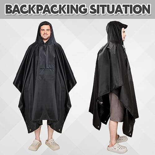 ZONGHUN Rain Poncho Adult Waterproof Raincoat Reusable Emergency Poncho for Men Women with Hood for Hiking, Camping, Outdoor Activities Black — view 5